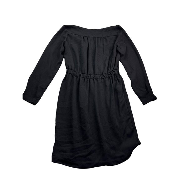 Zara Basic Black Long Sleeve Mini Shirt Dress Size S Front Zip Elastic Waist - Picture 2 of 4